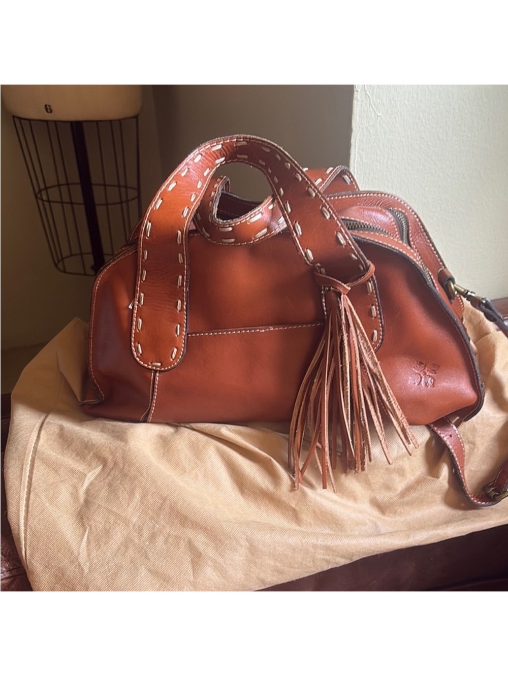 Patricia Nash rich brown Leather Tassel Satchel -